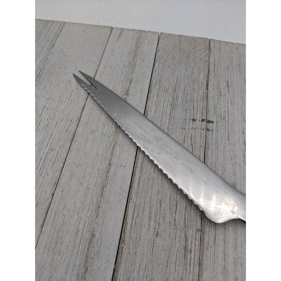 Utility Cheese Meat Slicing Knife 7" Serrated 2 Prongs 11 1/2" - Picture 3 of 8